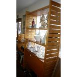 Mid-century Ladderax style modular teak shelving system (3 sections with cabinet) - possibly by