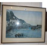 Large watercolour of Polperro Harbour, signed Thomson dated '72