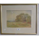 Victorian watercolour landscape with deer and pond monogrammed JP or IP and dated 1892