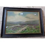 Watercolour of moorland with sheep, signed A. Binbeck, dated 1918