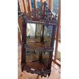 Victorian mahogany corner shelves with mirrored backs and galleries