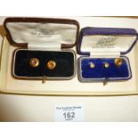 Five hallmarked 18ct gold studs in cases, approx. 3.5g