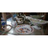 Wedgwood bread bowl on plinth, 3 jugs and 2 plates