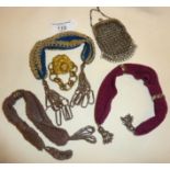 Antique miser's purses with cut steel decoration, lion's head badge or fastener and a mesh purse