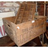 Old wooden crate advertising H.P. SAUCE "THE ONE AND ONLY" and a wooden screw box