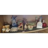 Assorted pottery and china ornaments etc., including glass paperweights and Wedgwood clock