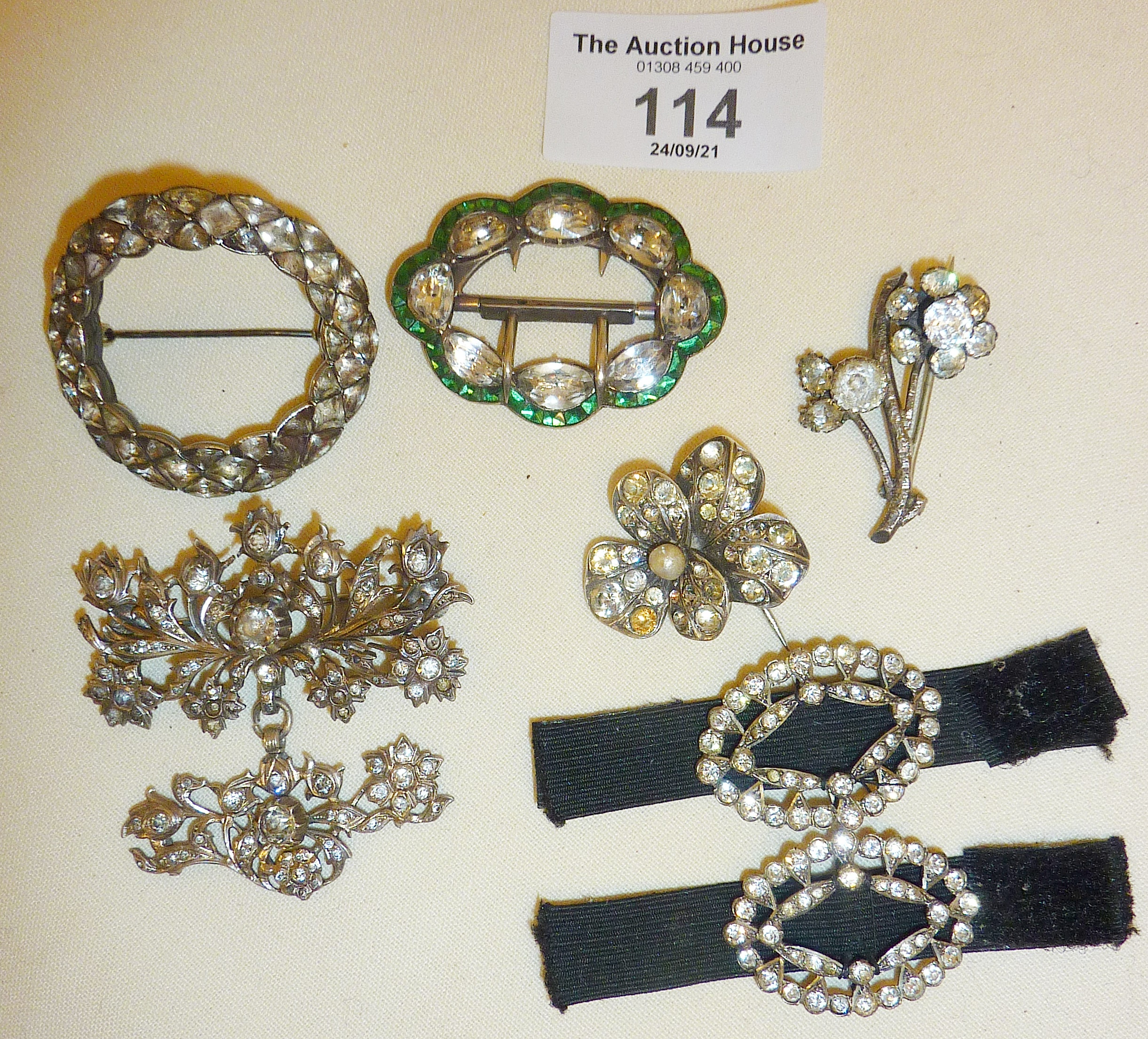 Silver and white metal jewellery: brooches and buckles, inc. one Lavaliere style