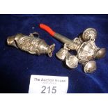 Victorian silver and coral baby rattle, maker JHM Ltd, and another (A/F)