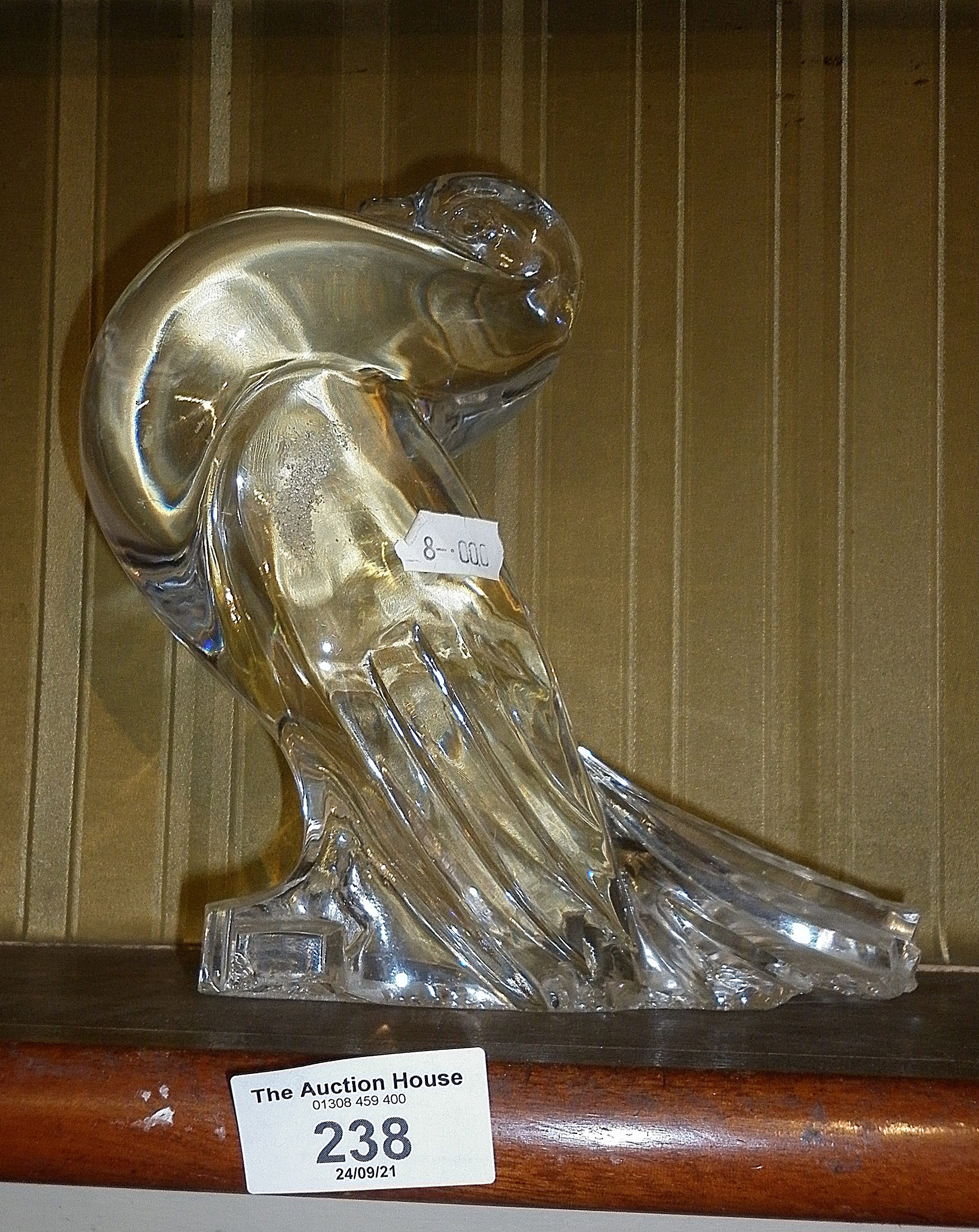 Art Deco crystal glass bookend figure of a pouter pigeon (A/F)