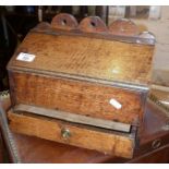 18th/19th c. oak salt box with drawer having brass drop handle