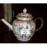 18th c. Chinese teapot with figures decoration, old repair to handle
