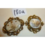 Two Victorian pinchbeck brooches with fine hairwork picture inserts