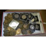 Tray of assorted copper and other coins