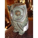 Mid century stylised bronze figurine of an owl, 4.5" tall