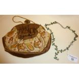 Vintage beaded Paisley evening bag and a necklace