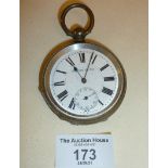 Silver pocket watch marked as FINE SILVER, and enamel face - PATENT LEVER