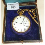 18ct gold pocket watch and fob chain - fob chain weighing approx. 15g. Pocket watch in case with