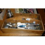 Housemaid's tray with quantity of assorted silver plated cutlery