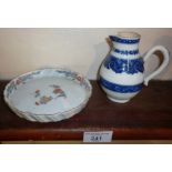 18th c. Chinese soft paste porcelain blue and white jug and a Japanese china dish