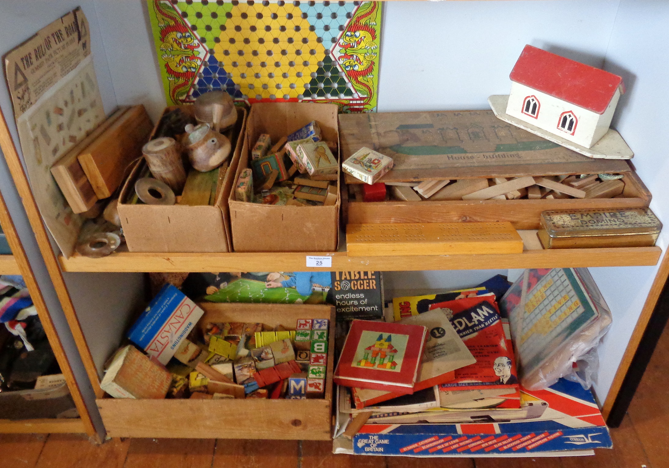 Large collection of wooden and other games, inc. Victorian block puzzles and building blocks, etc.