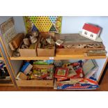 Large collection of wooden and other games, inc. Victorian block puzzles and building blocks, etc.