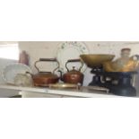 Copper kettles, kitchen scales, jelly moulds, a Royal Worcester Arcadia cheese plate, etc.