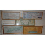 Five framed reproduction Railway carriage maps