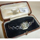 Art Deco chrome ladies Bentima wrist watch in case