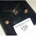 9ct rose gold jewellery, inc. diamond pendant on chain and earrings