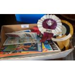 Vintage football memorabilia, The Sun sticker album, Mirrorcards, rosettes, Milbro catapult etc.