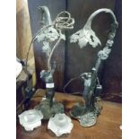 Pair of Art Nouveau ladies bronze table lamps