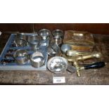 Set of 7 napkin rings, a boxed set of cheese knives, Cairoware combination ashtray and box, etc.