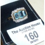 9ct gold ring set with blue topaz and diamonds, approx. UK size Q