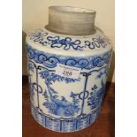 Large 19th c. Chinese blue and white tea canister, four character marks, 24cm