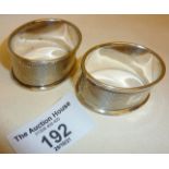 Pair of sterling silver hallmarked napkin rings, approx. 25g
