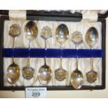 Rare set of six WW2 enamelled silver plated wardroom teaspoons in case, with enamelled finials for