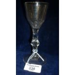 18th c. wine or cordial glass on faceted knopped stem and folded foot, 6" high