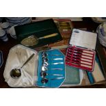 Assorted cutlery in cased sets and including silver plated Edwardian cake trowel