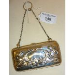Art Nouveau Sterling silver purse on chain handle. Hallmarked for Birmingham 1907, maker Joseph