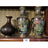 Pair of Japanese Cloisonné vases 23cm (A/F) and another