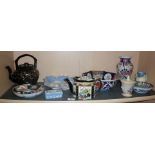 Assorted china including Imari hexagonal bowl, early Poole pottery jam pot with cover (A/F), and