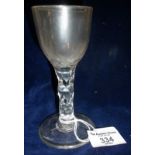 18th c. wine glass, the bowl upon a facet stem, 5" high