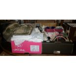 Two boxes of assorted wool, lace, textiles etc.