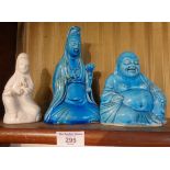 Chinese turquoise Guanyin figure, a similar buddha and another