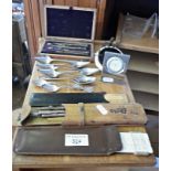 Slide rules, model cannon marked HMS Victory, draughtman's set, etc.