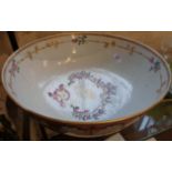 Large 18th c. Chinese famille rose porcelain marriage punch bowl with birds and family crest