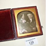 Victorian daguerreotype portrait photograph in case depicting two ladies