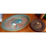 Japanese Edo period Cloisonné oval tray with abstract motifs, 38cm long and 25cm wide, and a