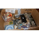 Box of collectables, cutlery, glassware, etc.