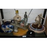Earthenware teapot with marbled glaze, Italian glass vase and other items